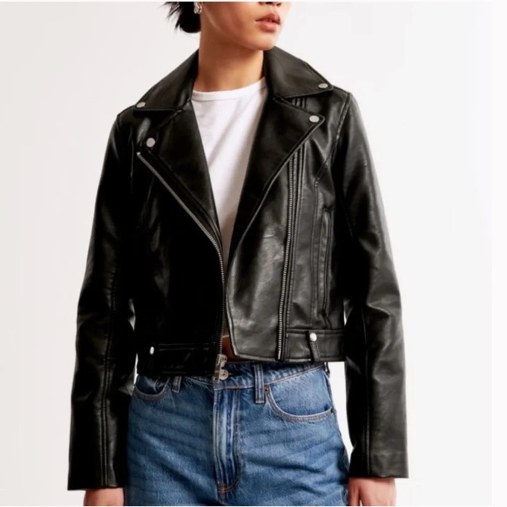 Abercrombie & Fitch Vegan Leather Black Moto Jacket - Picture 3 of 11